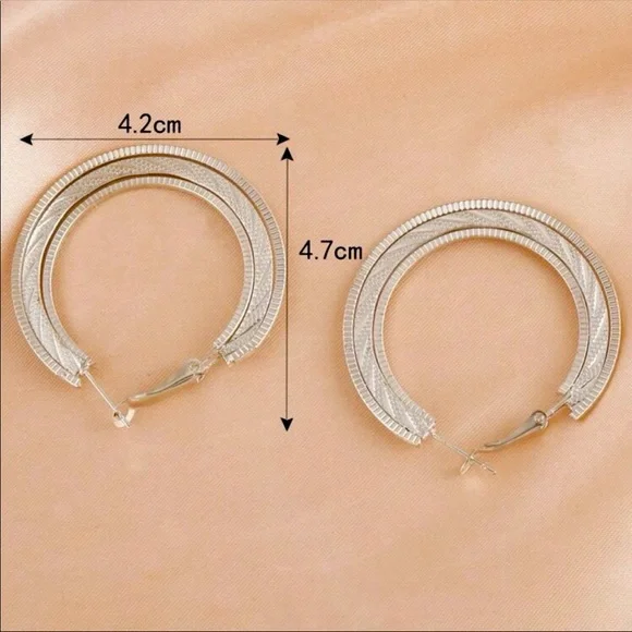 🪙 Silver Textured Hoop Earrings - Picture 4 of 7
